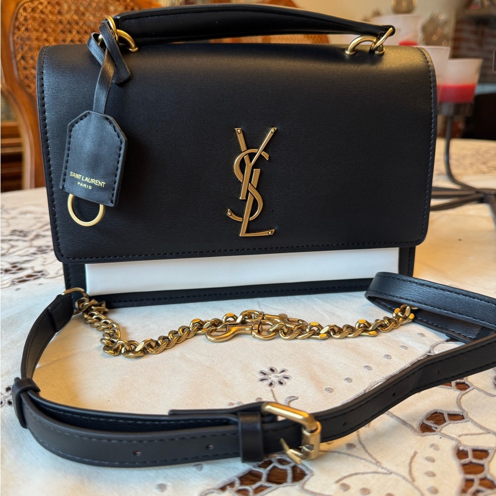 Authentic YSL Saint Laurent Sunset Black/White Leather